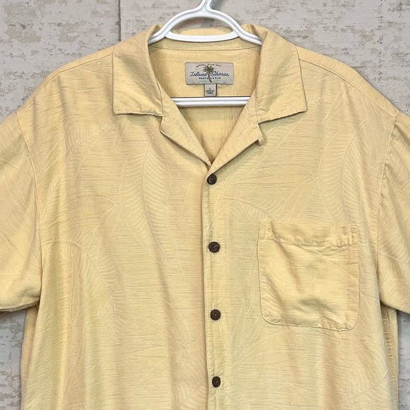 Island Shores 100% Washable Silk Pale Yellow Camp Shirt Sz L Beach Cruise Resort - Picture 2 of 16